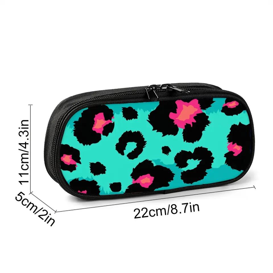Pink Leopard Print Layered Fabric Pencil Case 3D Cartoon Pen Bag Best Gift for Boys/Girls School & Office Use
