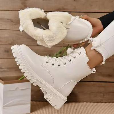 Dicke Warme Lange Plüsch Stiefeletten Damen Winter Schnürstiefel Motorradstiefel Damen Kurze Stiefeletten Schuhe