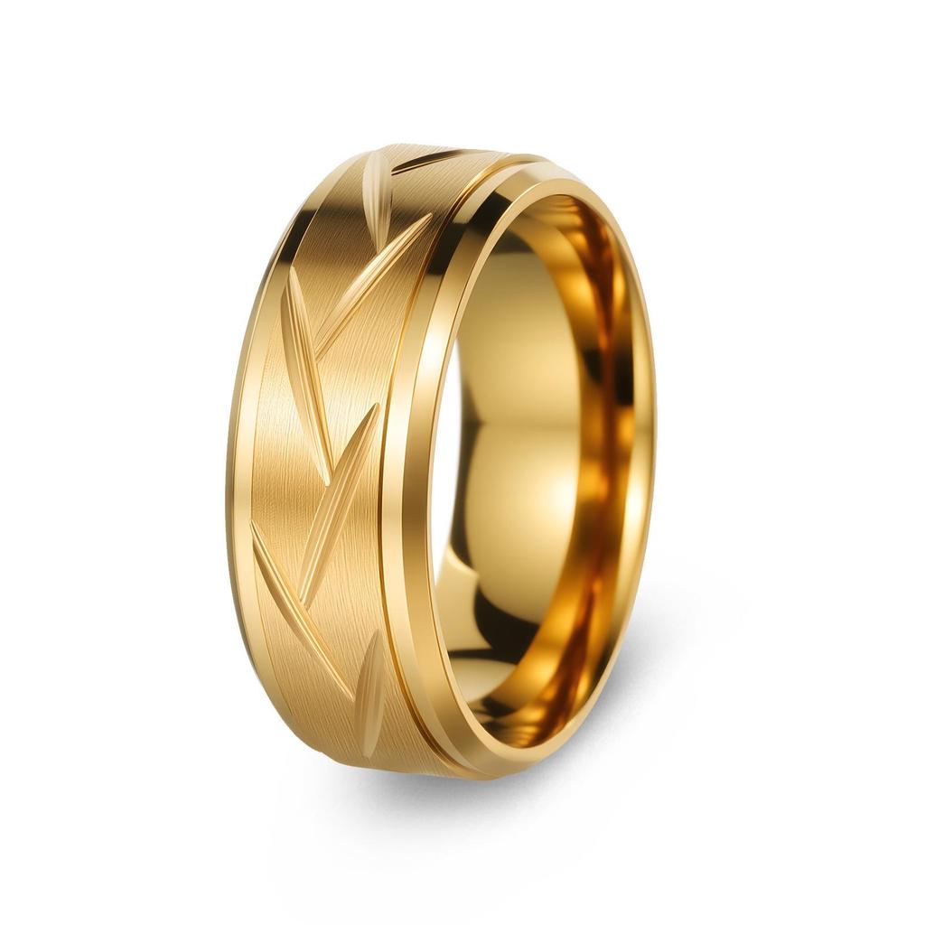 Retro Engraved Stainless Steel Men's Ring - Sanded Titanium, European & American Design, Colorfast