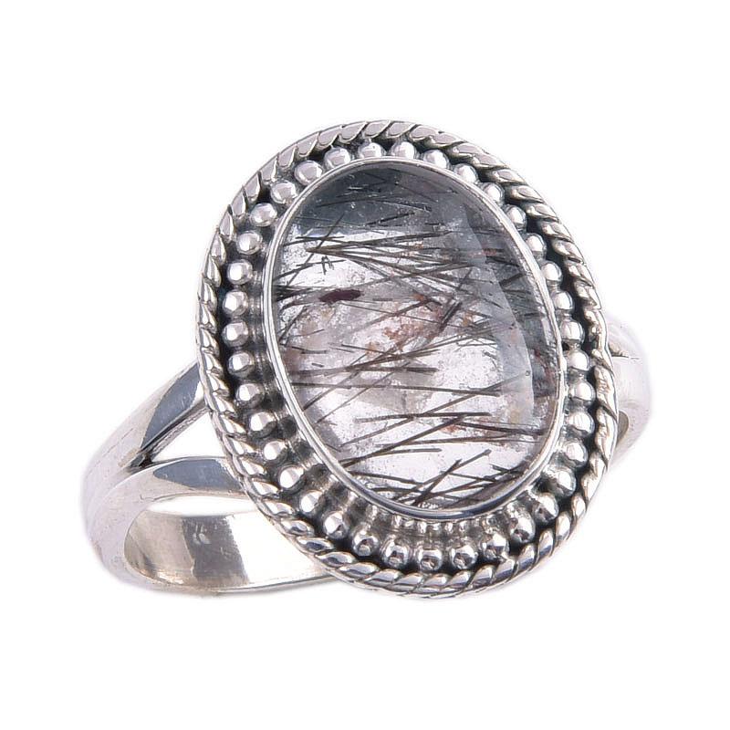 Natural Black Rutile Gemstone 925 Solid Sterling Silver Jewelry Ring S.7.5 G0y20
