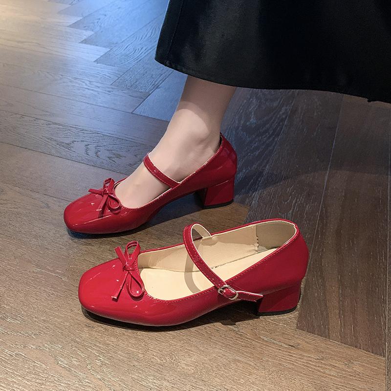 Fashion New  Designer Square Toe Women Mary Jane Shoes Fashion Butterfly-knot Shoes 2025 Spring Autumn High Heel Shoes