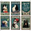 Putuo Decor Black Funny Cat Metal Sign Vintage Plaque Metal Retro Animals Tin Poster for Living Room Home Decoration Wall Decor