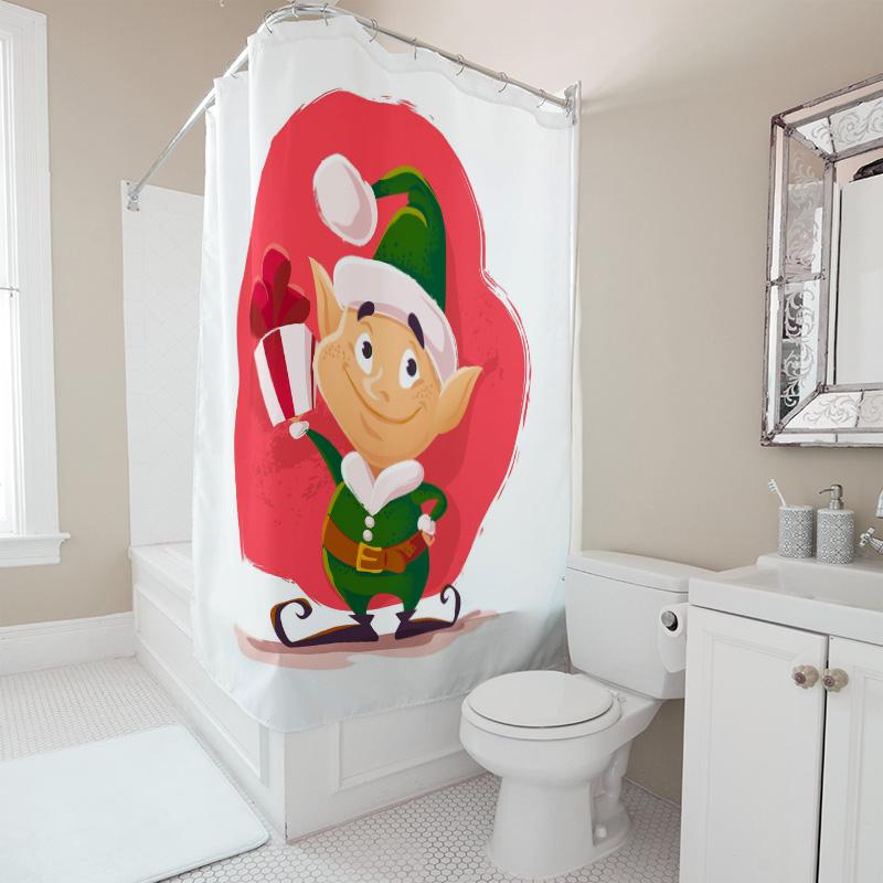 TU Whimsical Elf Shower Curtain Forest Creature Bathroom Decor Holiday Festive Woodland Nature Themed Backdrop Home Accent