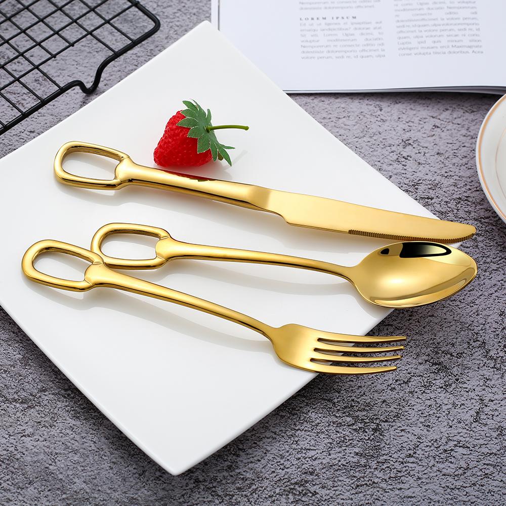 Set di Posate di Lusso da 5 Pezzi Coltello Forchetta Cucchiaio in Acciaio Inossidabile Set di Posate Elegante Set di Stoviglie Design Appendibile Logo Personalizzabile