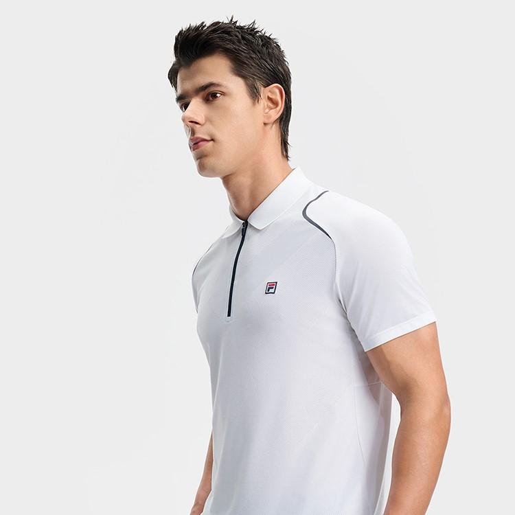 Fila Tennis Solid Color Sports Texture High-End Minimalist Short Sleeve Polo Men Polo Bright-White A11M433107FWT