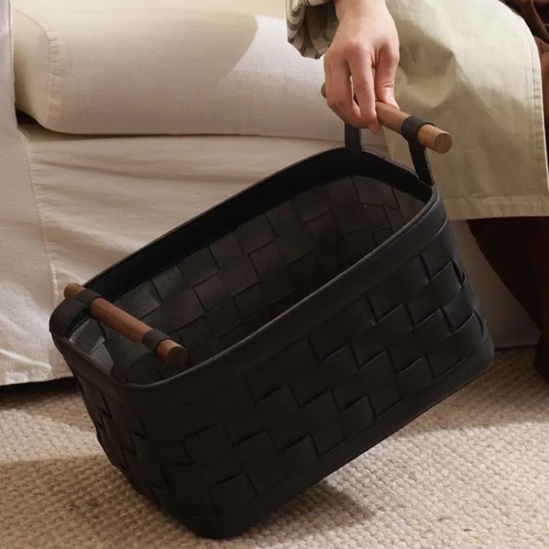 Creative Leather Storage Baskets Clothes Organizer Box Underwear Storage Case Book Baskets Make-up Casket Home Decoration Access