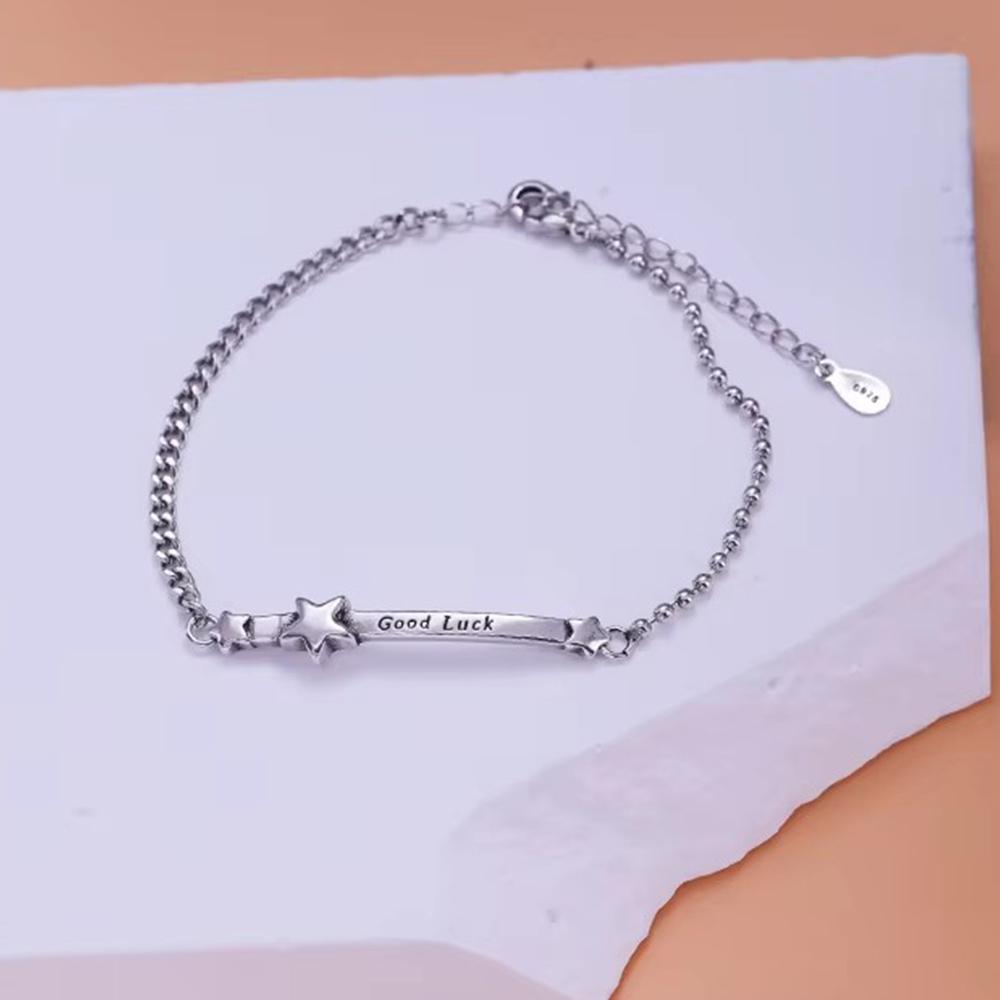 PANJBJ 925 Silve Beads Letters Bracelet for Women Girl Gift Punk Good Luck Simplicity Jewelry