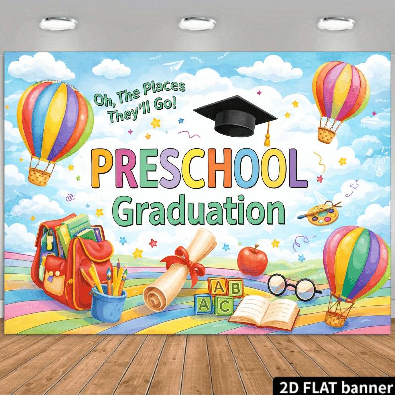 Rainbow Hot Air Balloon Tapestry, perfect for kindergarten graduation ceremonies and classroom celebration parties