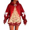 Ladies' Christmas Printed Bow Long Sleeved Loose Fitting Headband With Rope Hooded Sweatshirt Top
