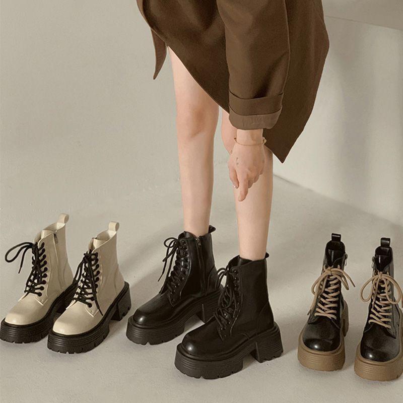 Short boots women's Martin boots 2025 autumn and winter new small thick-soled heightened British wind locomotive boots ins tide