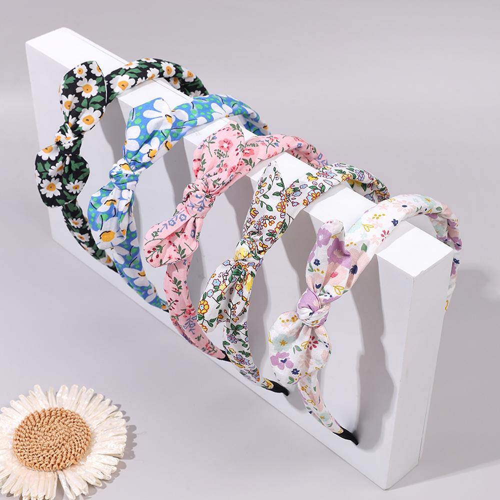 5Pcs Handmade Fabric Bowknot Hairband Print Flower Rabbit Ear Headband Girls Kids Floral Crown Headdress