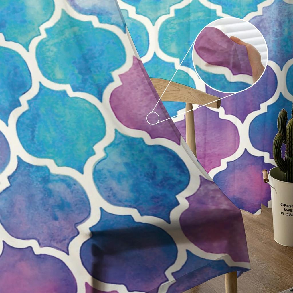 Cortinas de Tule Coloridas Xadrez Marrocos Para Decoração de Sala de Estar Quarto Chiffon Voile Transparente Cortina de Janela de Cozinha