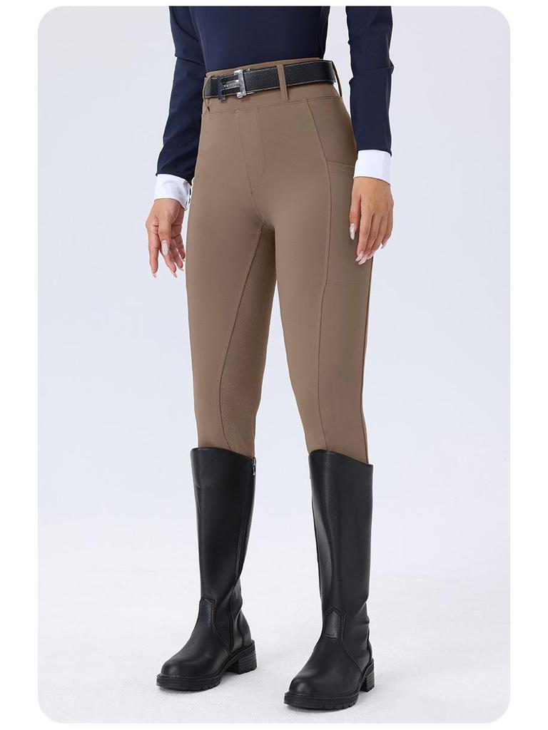 Damskie białe silikonowe bryczesy jeździeckie z pełnym lejem antypoślizgowym - Elastyczne obcisłe spodnie konkursowe jeździeckie, styl europejski i amerykański.