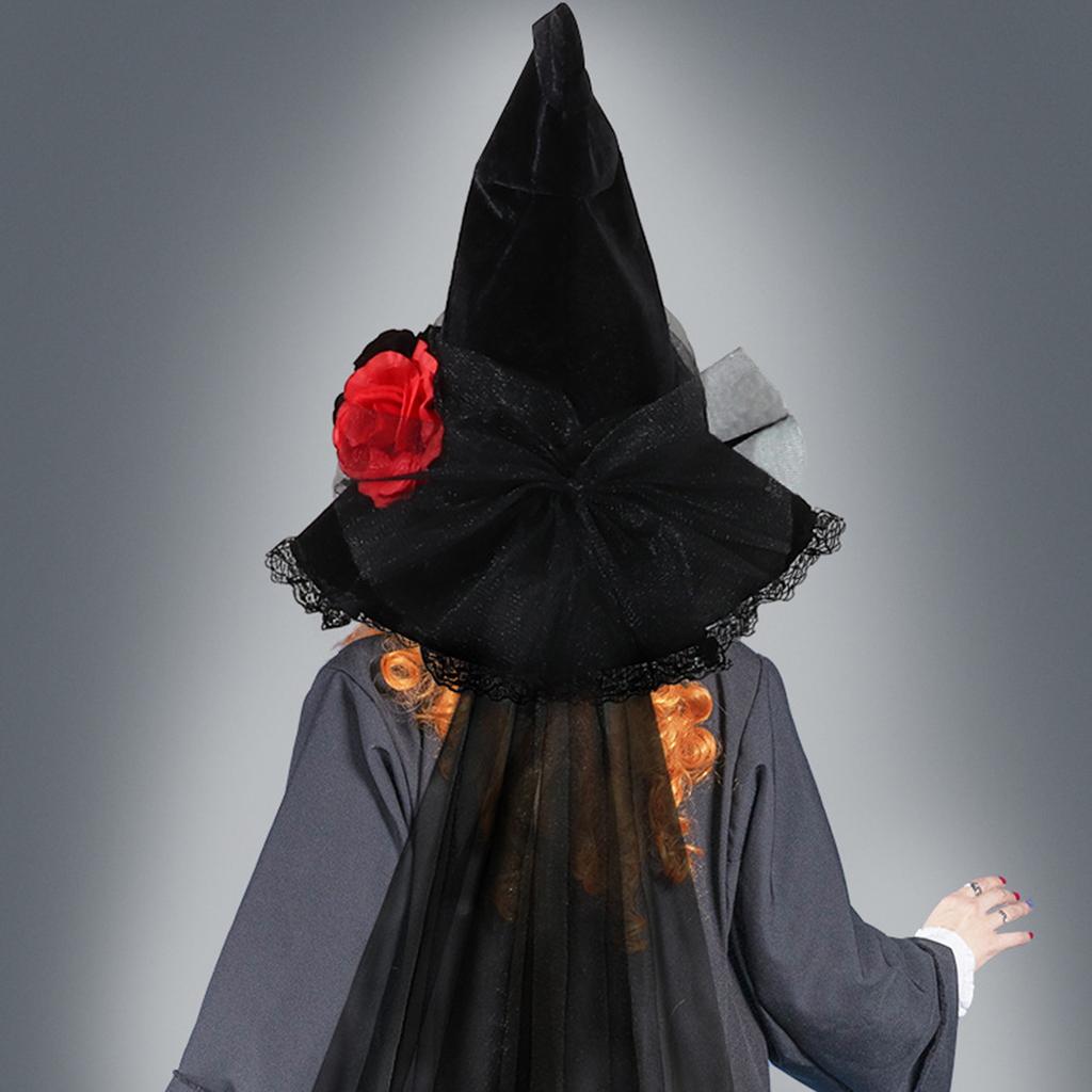 Nuovo Cappello da Strega Barocco di Halloween Regina Goth Rete Fiori Artificiali Accessori Vestito Cappello da Strega Natale