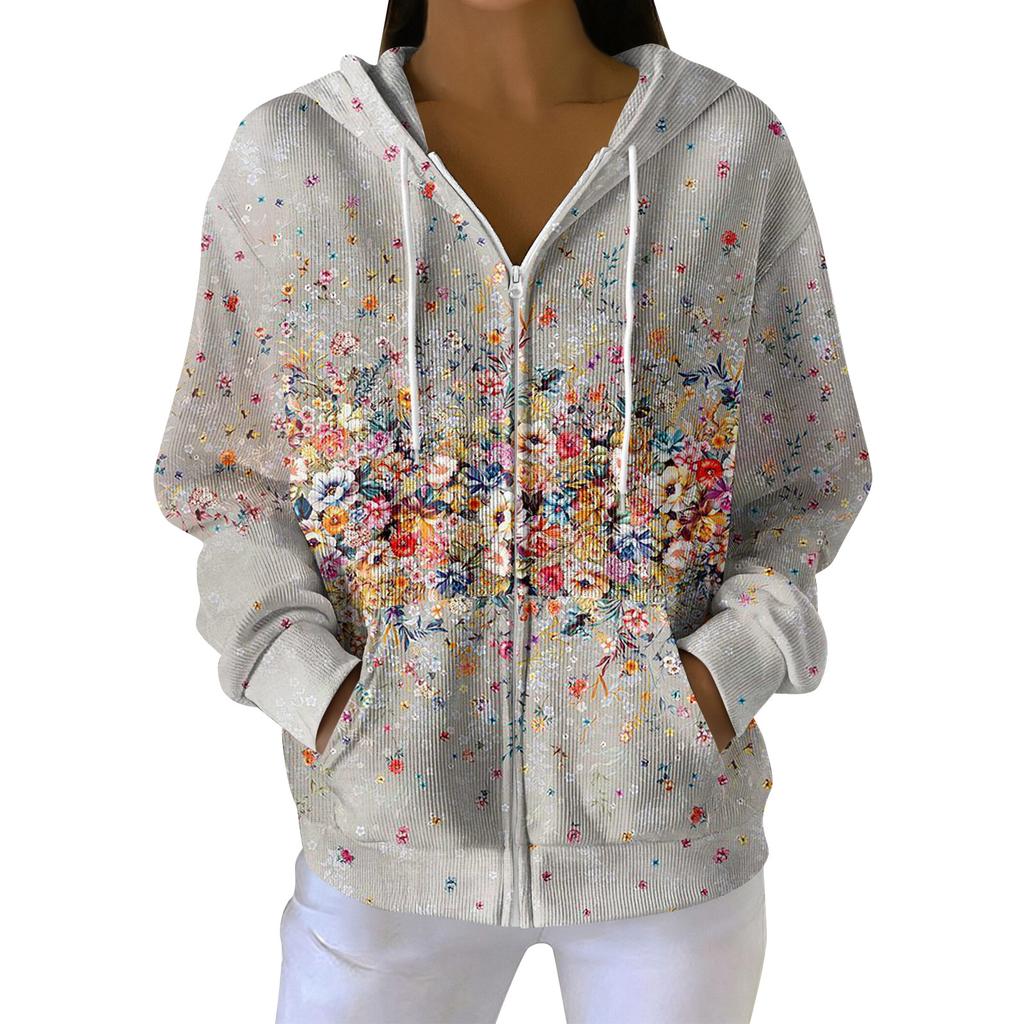Women's Casual Fashion Long-Sleeved Zip-Up Christmas Print Knitted Hoodie