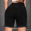 Damen High Waist Gerade Bein Jeansshorts mit Taschen Lässige Dehnbare Jean Bermuda Shorts für den Sommer
