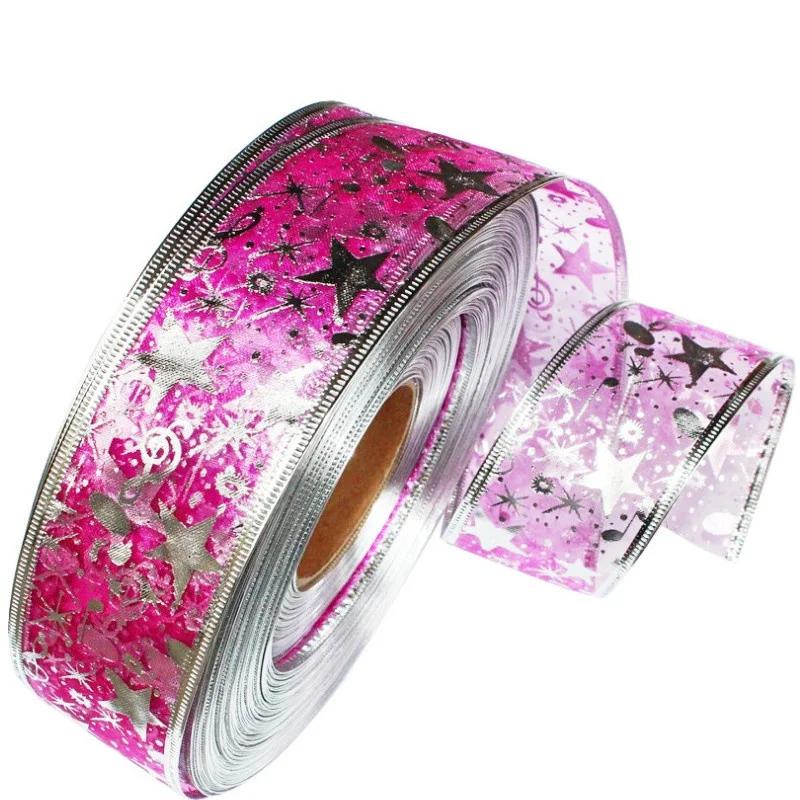 

2 метра серебряной бронзовой ленты для садоводства с принтом в виде пятиконечной звезды для украшения рождественской елки рождественская упаковочная лента 5cm x 2m розы красного