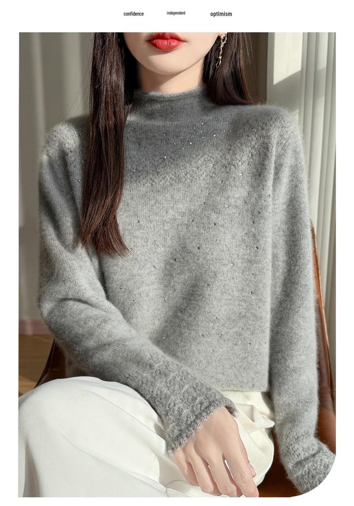 Women's Skin-Friendly Wool Knit Cardigan – Autumn/Winter Half-High Collar Sweater Coat for Commuting and Style
