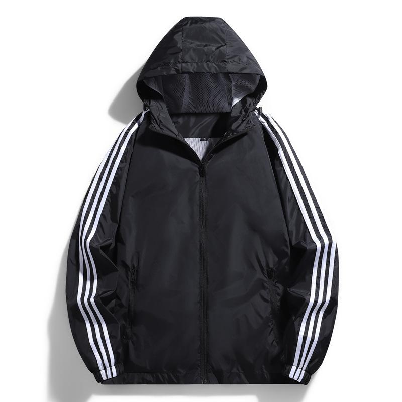 Men Jackets Fashion Hooded Striped Sports Coat Men Loose Sports  Jacket