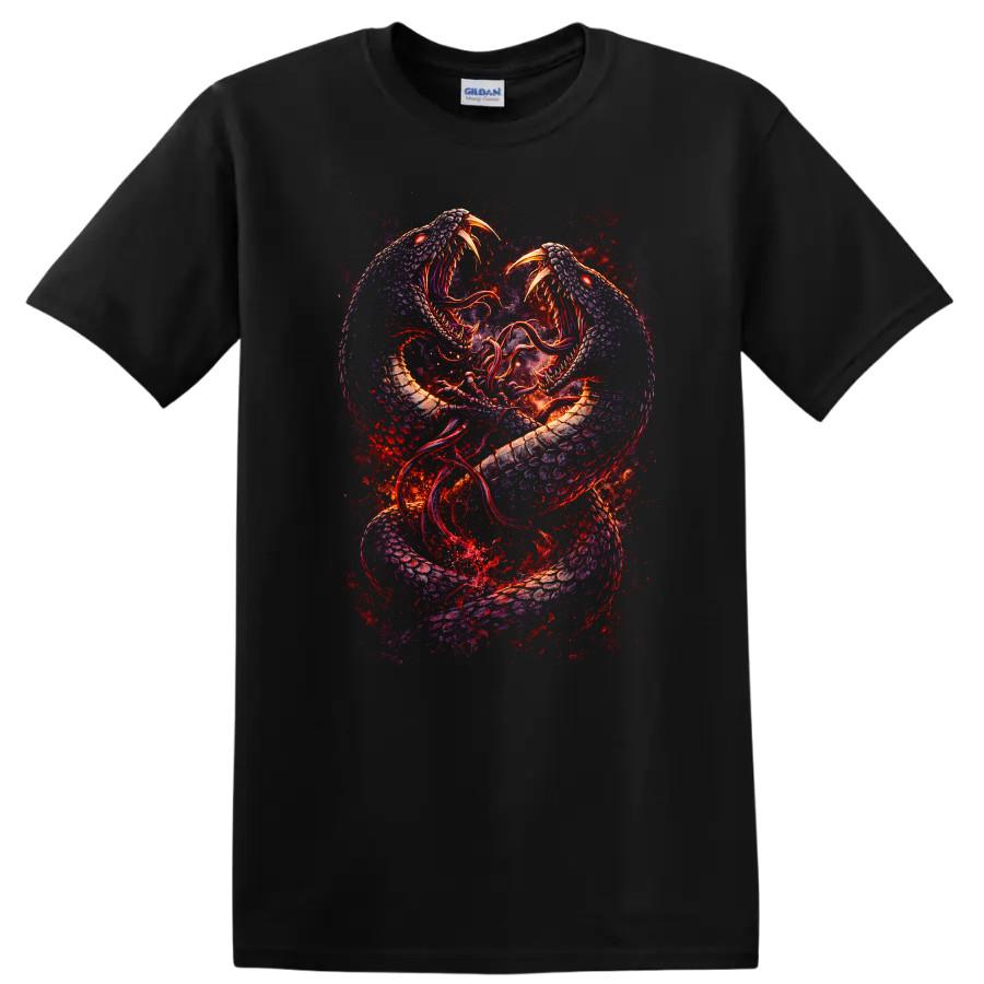 Snake Dragon T Shirt Fighting W/ Fire Red Purple Art Graphic Tee Design