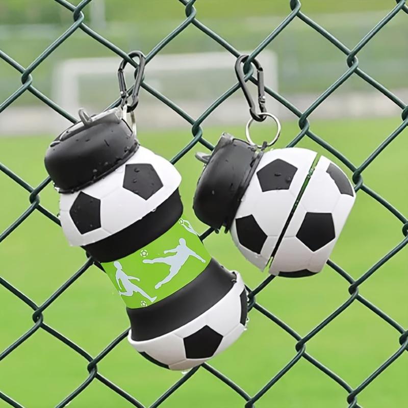 Football Pattern Folding Silicone Water Bottle 550ml, Leakproof Portable Collapsible Bottle, High Temperature Resistant