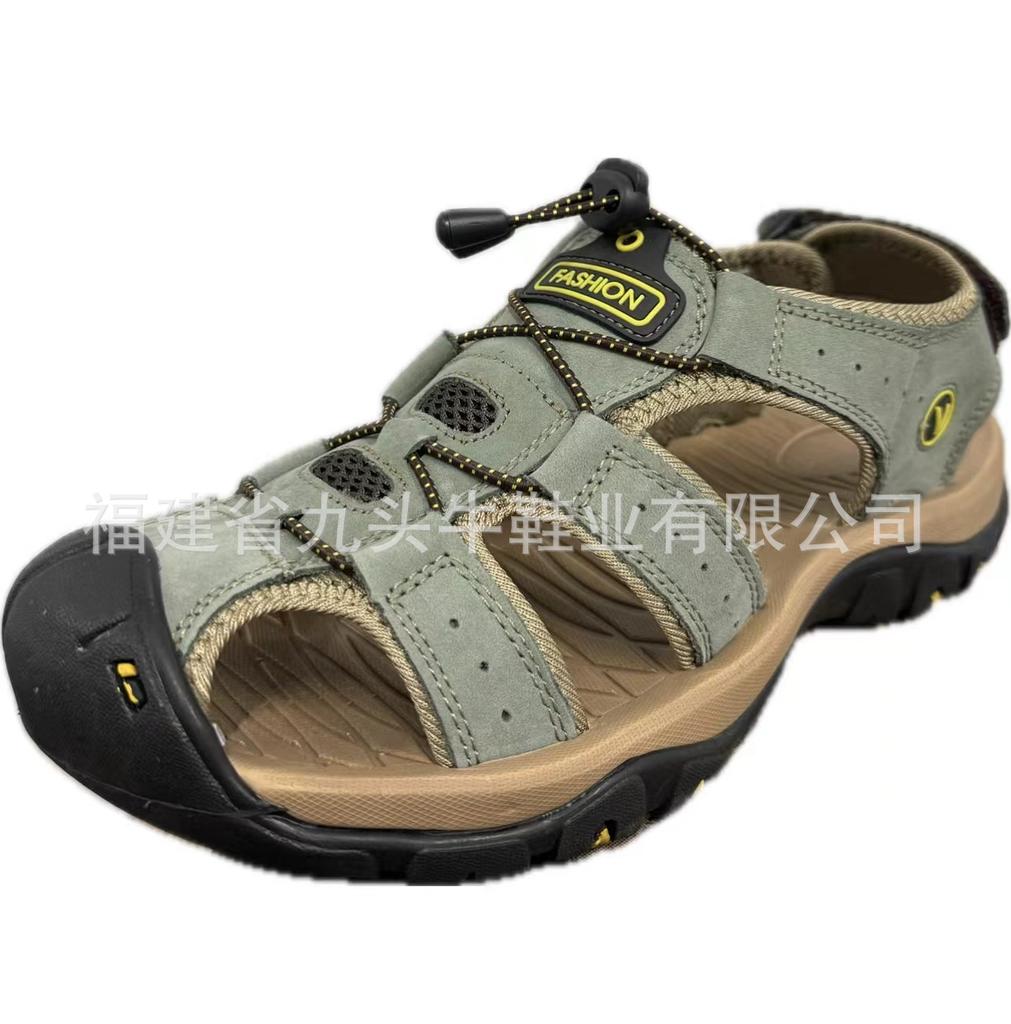 Summer Men's Large-size Sandals Outdoor Beach Shoes Velcro Bag Sandals Genuine Leather Head Layer Leather Breathable Casual Shoes