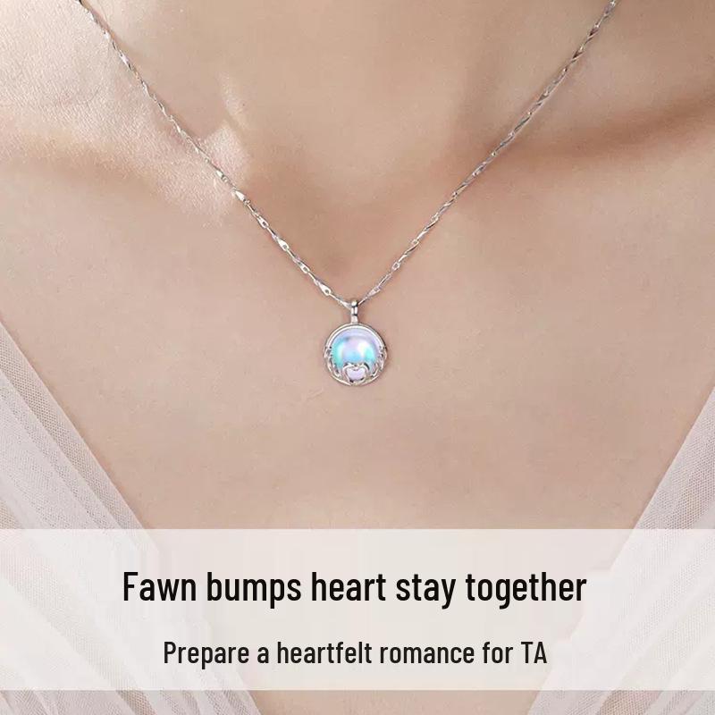 Pure Silver Moonstone Clavicle Necklace for Women - Birthday or Christmas Gift for Girlfriend