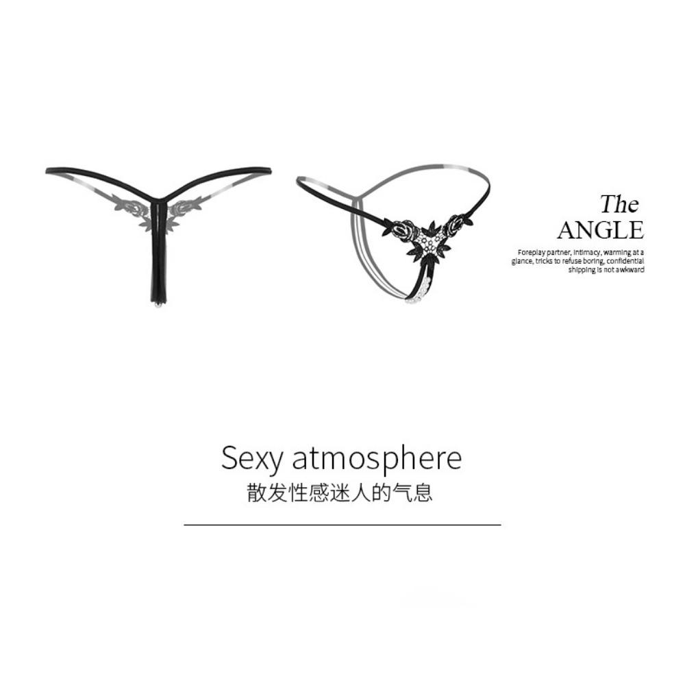 Sexy Panties Women's Hollow Embroidery Sexy Thong Pearl Massage Crotch Panties Ladies Thong