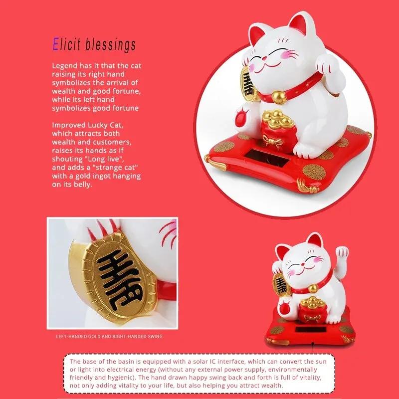 1-10PCS Lucky Beckoning Cat Solar Powered Waving Wealth Good Fortune Awaits Solar-Powered Ornaments For Home, Office, And C