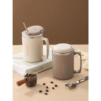 WORTHBUY 480ml 304 Caneca de café de aço inoxidável com tampa, colher e canudo, copo de café isolado para estudantes, adultos, escritório, copo para beber