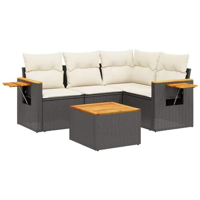 VidaXL Salon de Jardin avec Coussins 5 pcs, Canapés de Terrasse, Ensemble de Meubles de Patio, Mobilier d'Extérieur, Noir 3226777