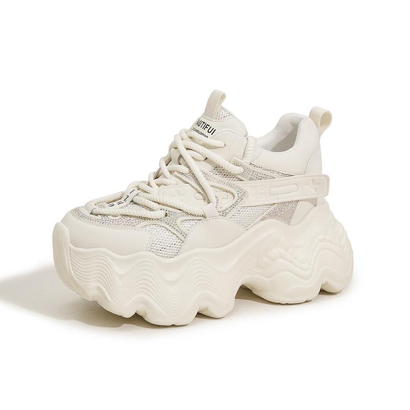 Daddy Schuhe Mädchen 2025 Neue Frühling Plateau Muffin Schuhe Strasssteine Mode Vielseitig Kleine Innere Höhenerhöhung Damen Schuhe