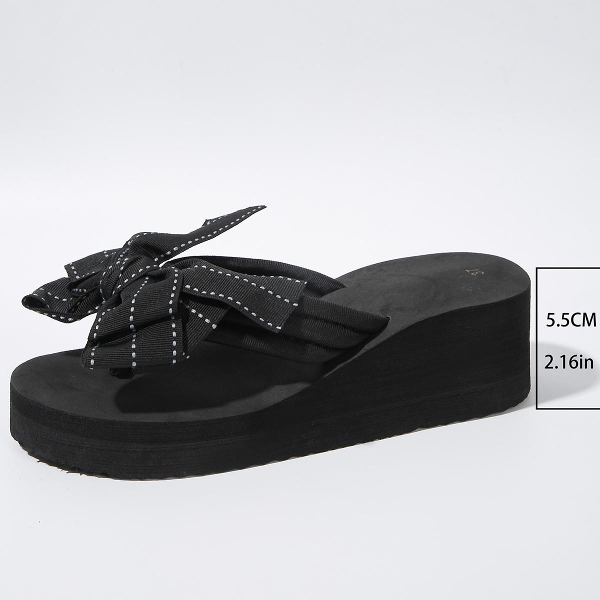 

Fashion Women s Slope Heel Sandals Summer New Round Head Toe Butterfly Knot Thick Sole Anti-slip Wear-resistant Slippers 36