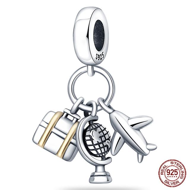 Fit moda 925 pulseiras originais 925 prata azul astronauta aeronaves encantos de viagem contas pingentes para mulheres moda jóias diy