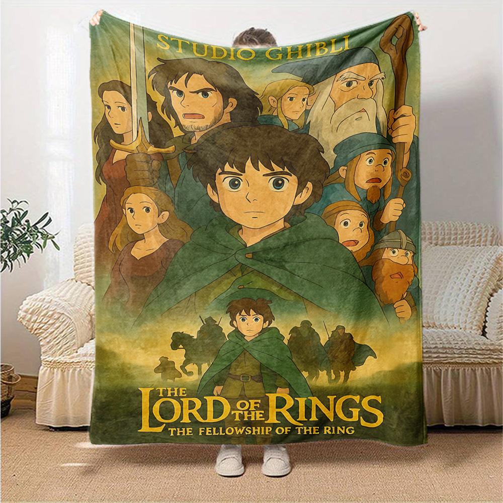 1pc Studio Ghibli Lord of the Rings Flannel Blanket Soft Warm Throw for Home, Office, Travel, All Season Cozy Bedding Gift, Office