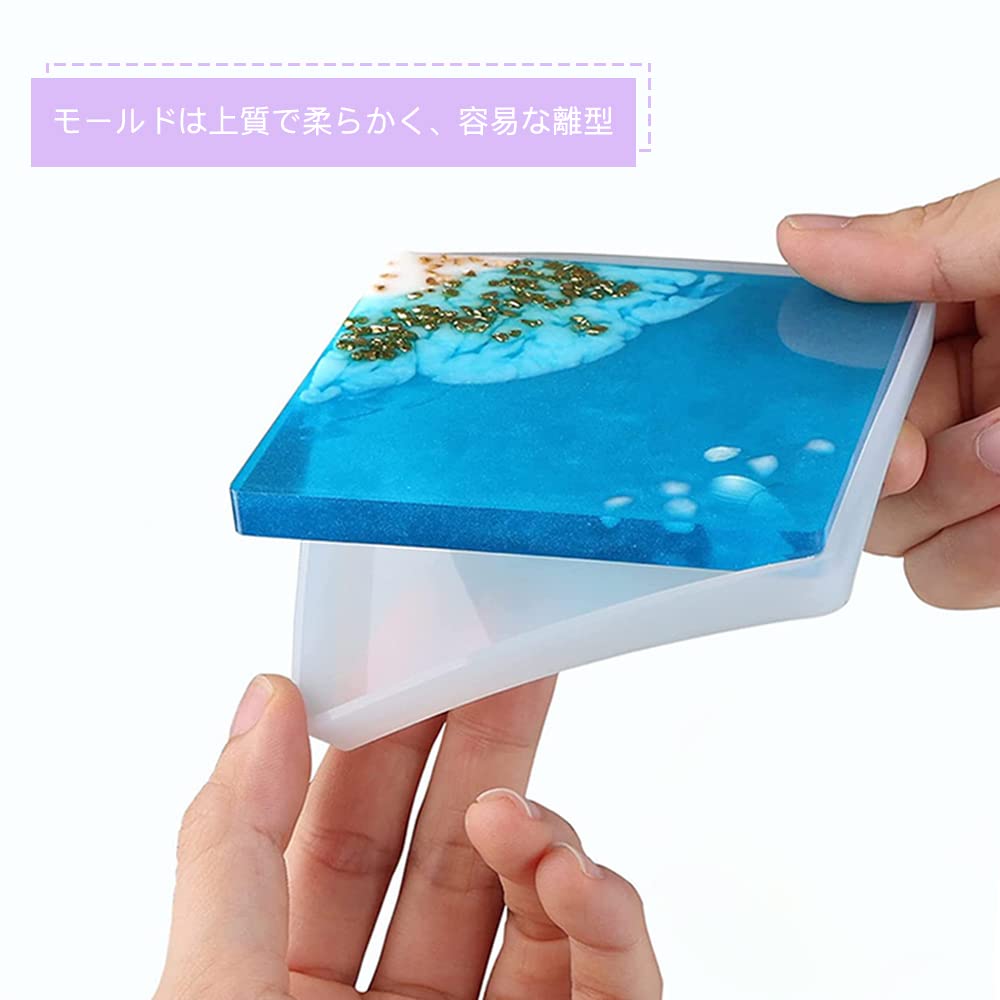 Samcos 3-Piece Coaster Silicone Mold, Round, Hexagon, and Square, for Epoxy Resin, UV Resin, Clay, and Soft Molds, DIY Crafts, Plates, and Dishes,