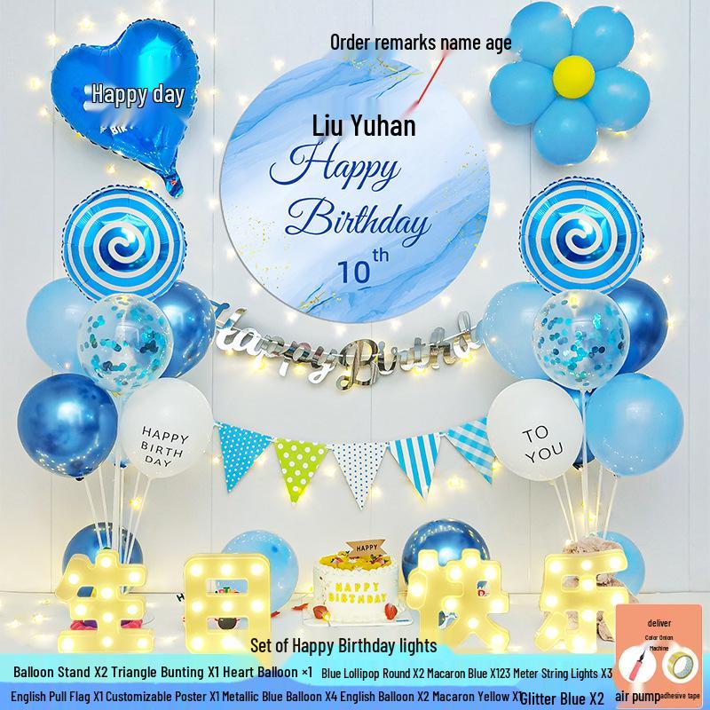 Happy Birthday Balloons for 7-8-Year-Old Girls - Home Party Decoration and Background Wall Decor