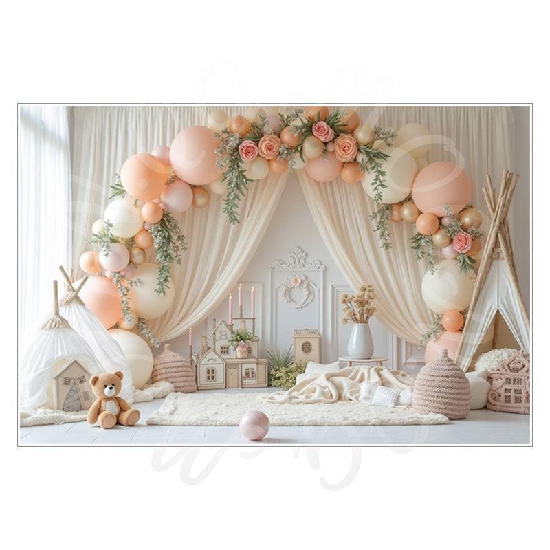 Balloon Cartoon Background Fabric  Children's Birthday Party Decoration Background Wall Fabric  Pet Photography Background Fabric