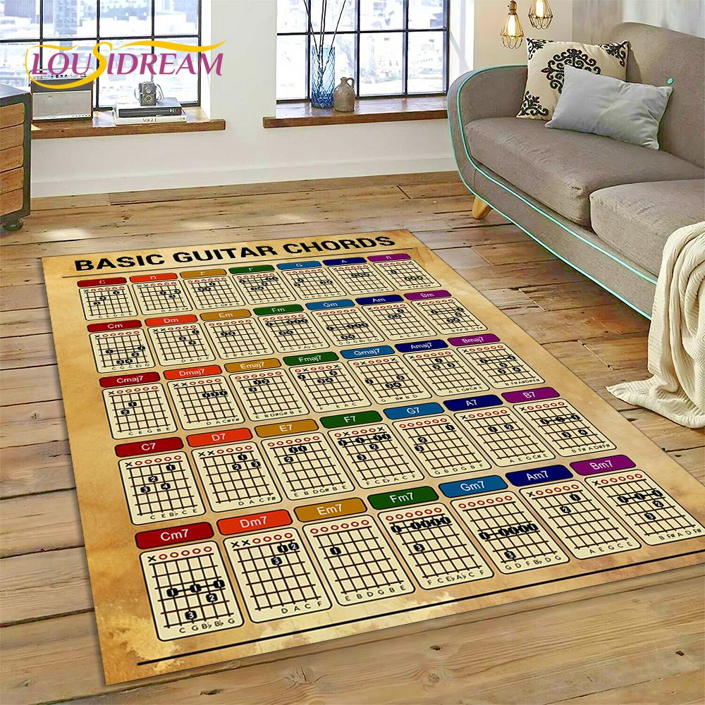 3D Guitar Chords Theory Chart Music Rug Carpet for Living Room Bedroom Home Decor,Floor Mat Non-slip Decoration for Sofa Doormat