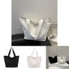 Large Capacity Minimalist Korean Style Solid Color Canvas Tote Bag For Women In Black And White