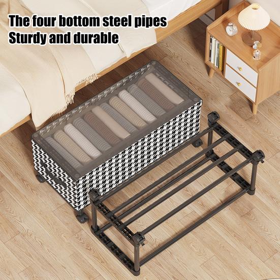 under Bed Storage Bin with Wheels Dust-Proof under Bed Organizer with Transparent Lid Rolling Metal Drawer Organizer for Clothes Blankets Shoes
