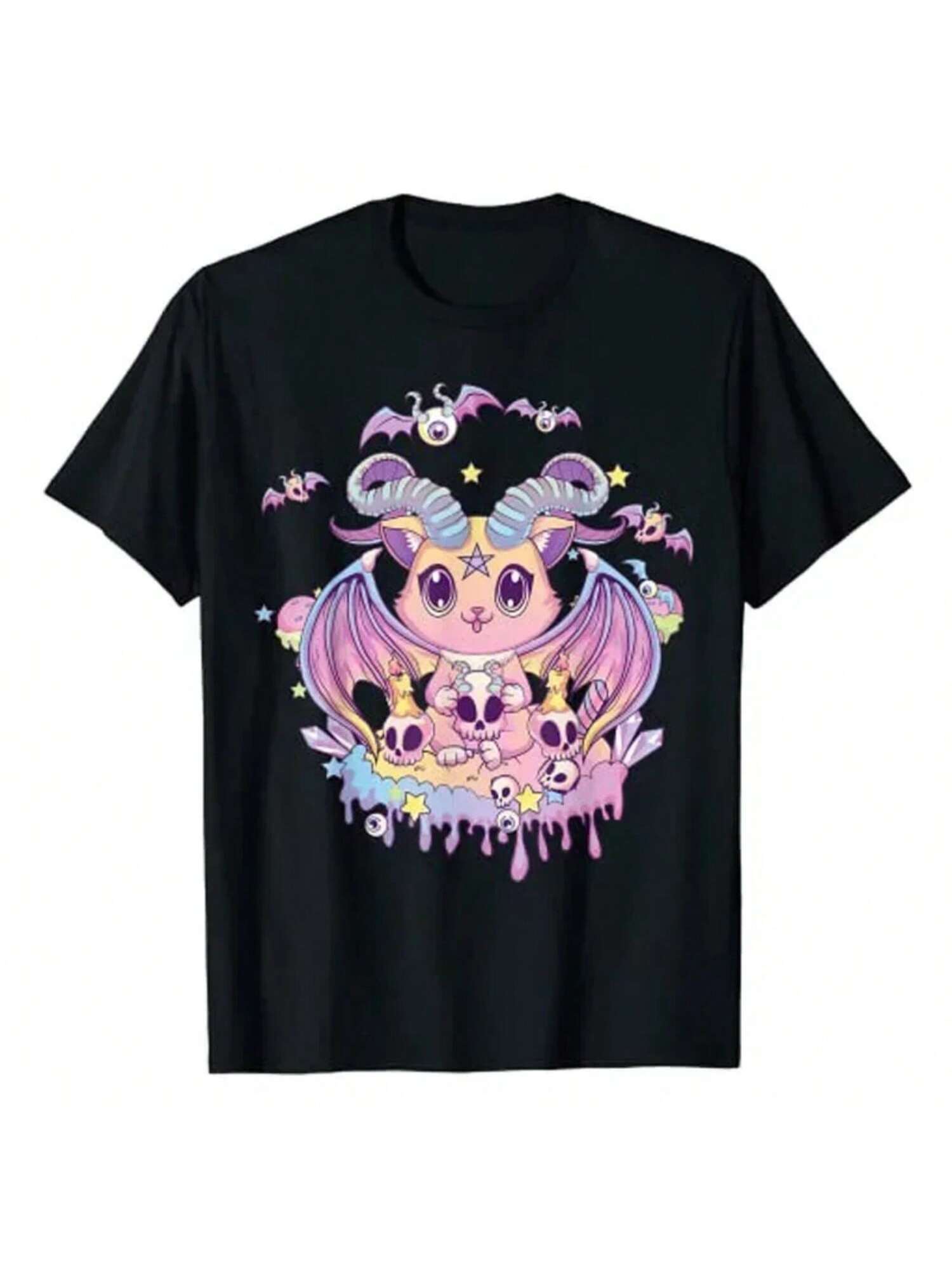 Pastel Goth Krampus Cat Cute Creepy Devil-Cat And Womes T-Shirt Aesthetic Clothes Funny Kitty Lover Graphic Tee Top Anime Outfit S разноцветный