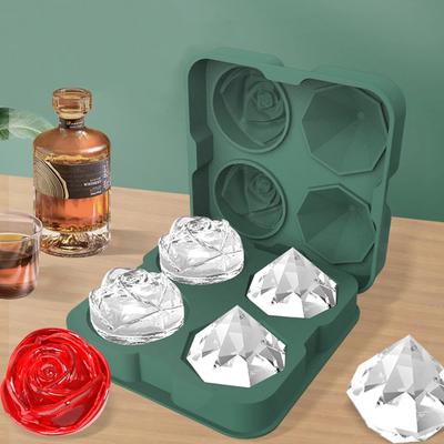 New Rose Diamond Shape Ice Cube Mold Whisky Wine Cool Down Ice Maker Reusable Ice Cubes Tray Mold for Freezer with Lid