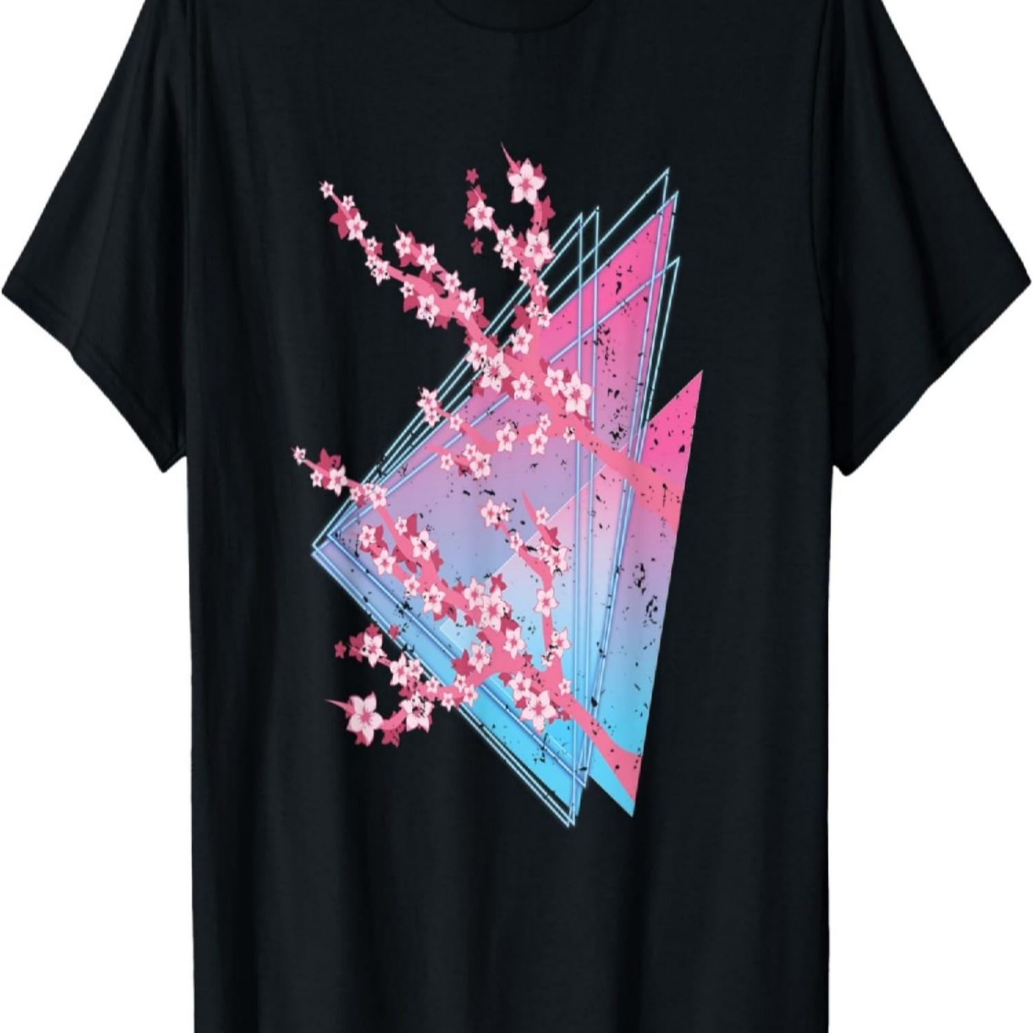 Pink Sakura  Flower 80s Art Vaporwave Cherry Blossom T-Shirt S