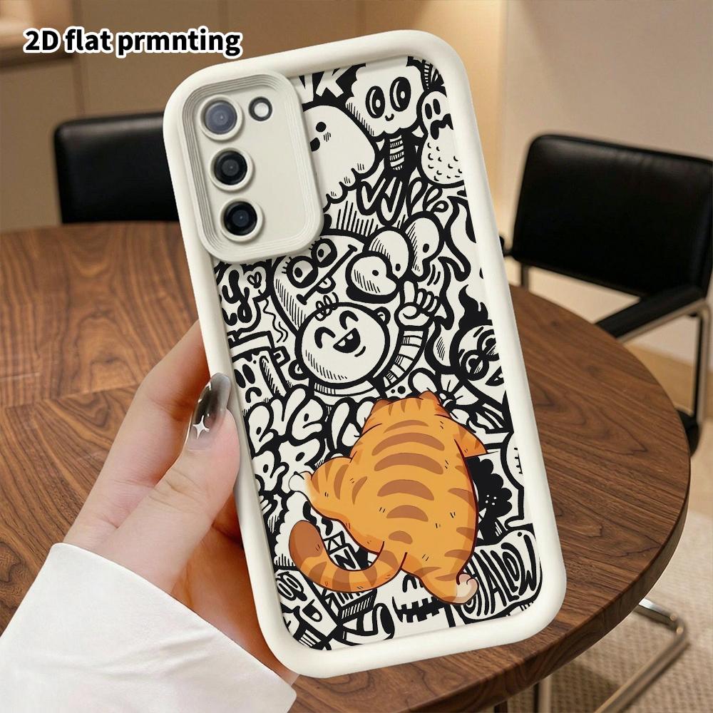 Phone Case: 2D Flat Samsung Galaxy A34 A35 M05 M06 S20 S22 S21 FE Plus 5G Protective Case, Orange Cat Back View, Christmas and Halloween Gift
