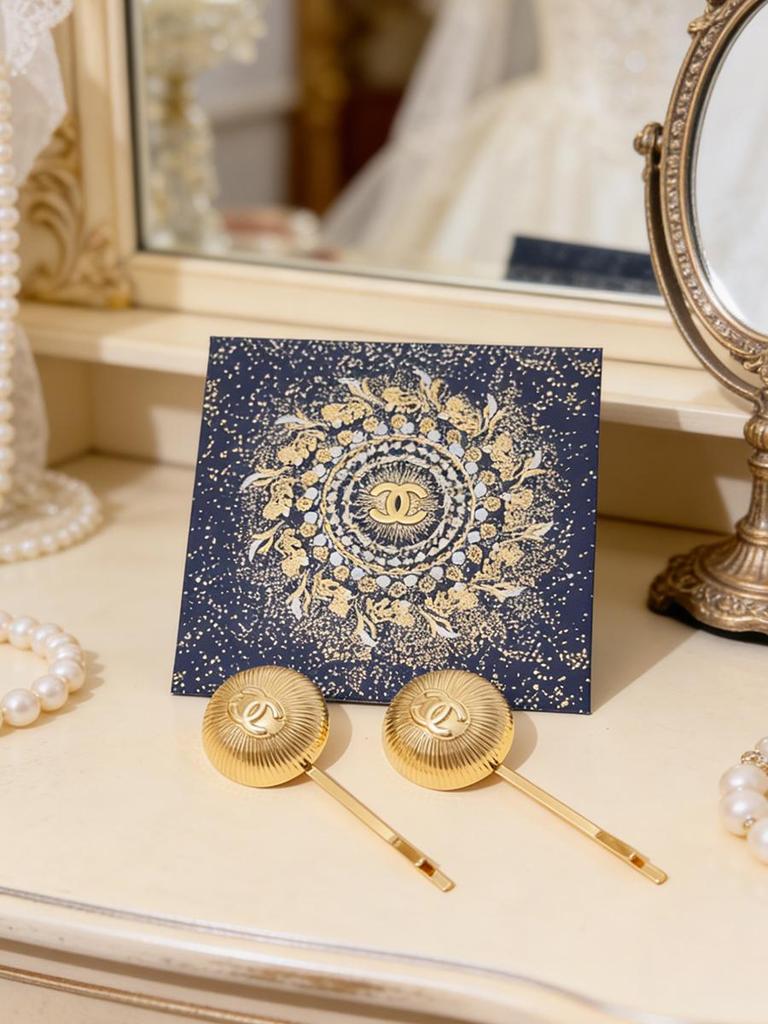 CHANEL Beauty Accessories 2Pcs Vintage Gold Round Hair Clips, Metal Bobby Pins Decorative Hair Barrettes For Women Hair Styling Gift