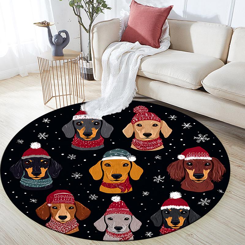 Dachshund Round Area Rug,Carpet Rug for Living Room Bedroom Sofa Playroom Decor,Non-slip Floor Mat