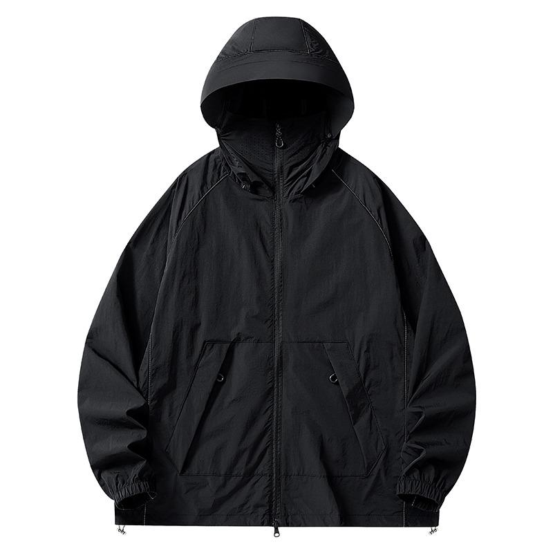 Spring Autumn Solid Loose Casual Sunscreen Coat Male Long Sleeve Simple All-match Hooded Cardigan Jacket Top Men