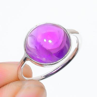 Natural Purple Amethyst Gemstone 925 Sterling Silver Beauty Ring Size  6 US