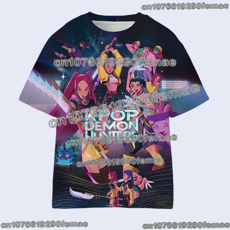 Kpop İblis Avcıları Çocuk Tişörtü Anime Çizgi Film Yazlık Kısa Kollu Günlük Harajuku Tişört Erkek Kızlar Havalı Hediye Üstler